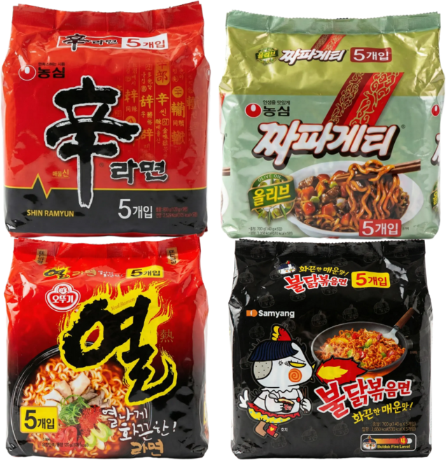 인기봉지라면 신라면5 + 열라면5 + 짜파게티5 + 불닭볶음면5, 1세트