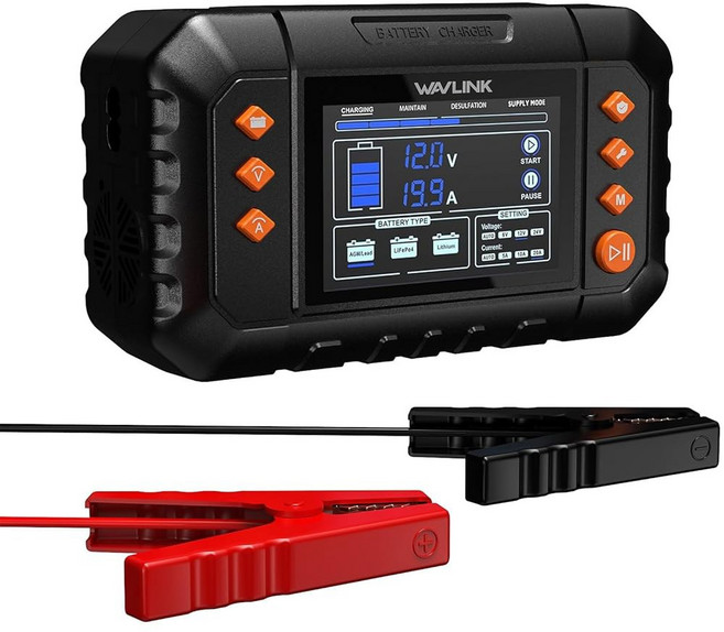 WAVLINK 450W 스마트 배터리 충전기 최대 35A 트리클 충전기 LCD 디스플레이 6V / 12V / 24V 납산 / / LiFePO4 배터리 자동차 보트 오토바, 20-amp