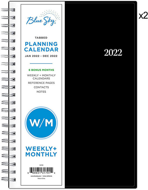 Blue Sky 2022다이어리 12개월 플래너 13X20cm x 2개 먼슬리위클리플래너, 블랙