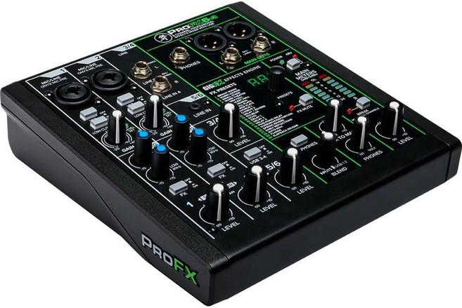 USB Onyx Mic 프리앰프 및 GigFX 이펙트 엔진이 탑재된 Mackie ProFX6v3 6채널 프로페셔널 아날로그 믹서, FX (Non-Bluetooth), 6-Channel