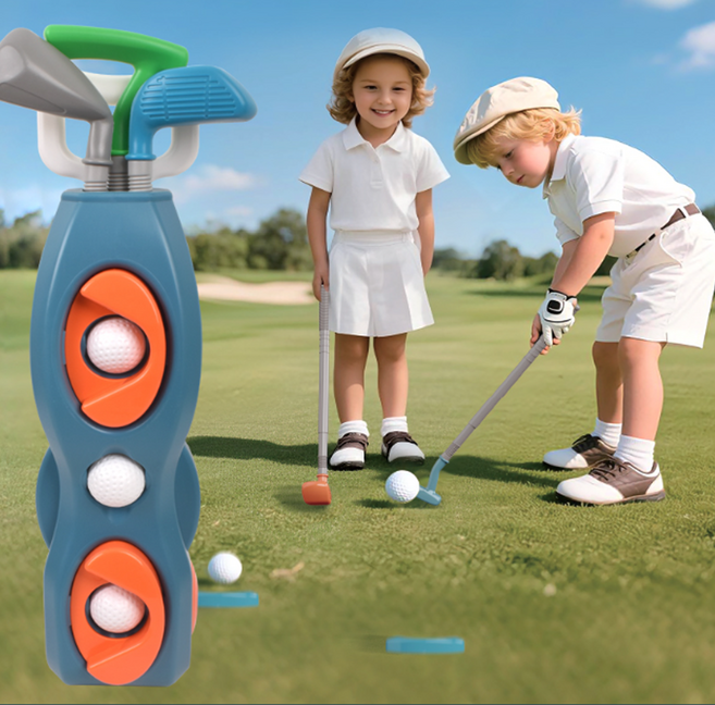 골프장난감 9종-1세트 바퀴달린캐리어+퍼터+아이언+드라이버+골프공3개+홀컵2개, 1세트, 주황