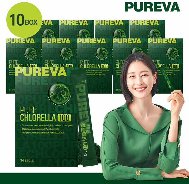 [이현이 Pick] 퓨레바 퓨어 클로렐라 100 14포 x 10박스 (총 140포), 14g