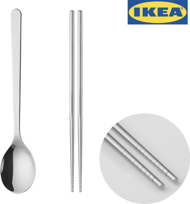 이케아 스테인리스 성인 수저세트, 1세트, 숟가락+젓가락, 실버