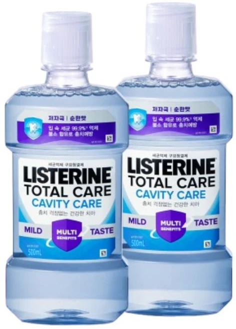 충치케어 가글 리스테린 토탈케어 캐비티케어 마일드, 500ml, 2개 - 쿠팡