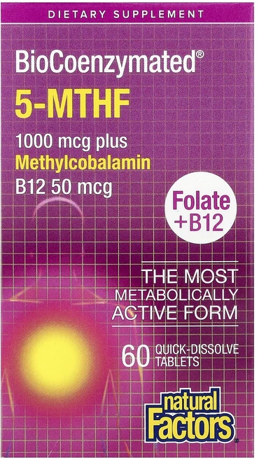 단백질 비타민 철분 마그내슘 칼슘 Natural Factors BioCoenzymated™ 메틸엽산 1000mcg 퀵 멜트 정제 60정 고루고루섭취해주세요, NaturalFactorsBioCoenzymated메틸, 1개 - 쿠팡
