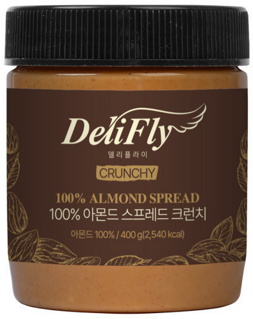 델리플라이 캘리포니아산 순 아몬드 스프레드 100% 크런치 무가당 무첨가, 1개, 400g