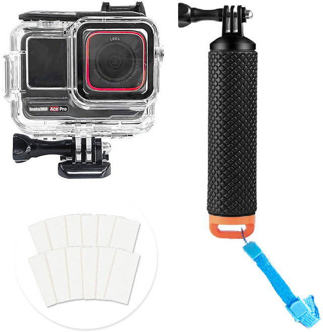 인스타360 ace pro 에이스 프로 1/2 방수하우징 케이스 + 플로팅 핸드 그립 부력봉 + 김서림방지킷, 1세트, 인스타360에이스프로 방수하우징