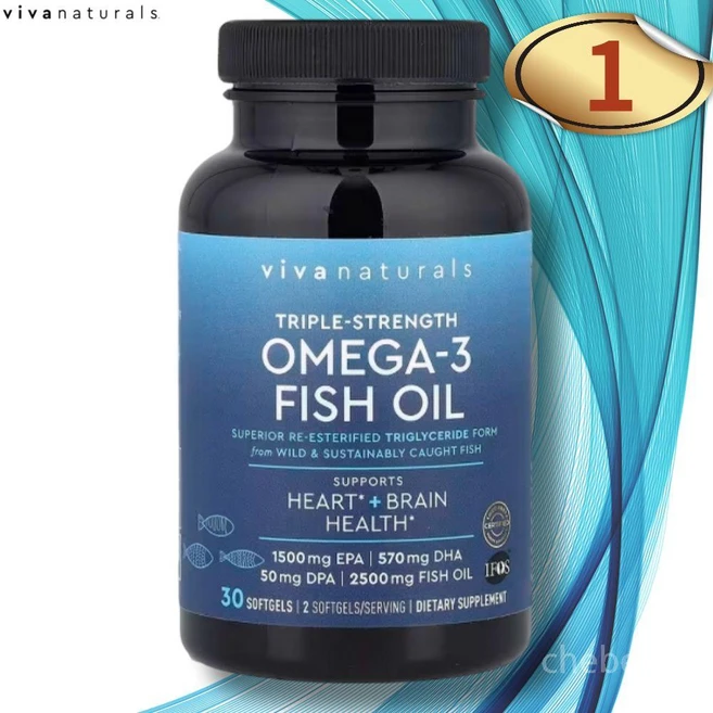 비바내추럴 오메가3 피쉬 오일 트리플 스트랭스 2500mg 30정 1병 EPA DHA, 1개 - 쿠팡