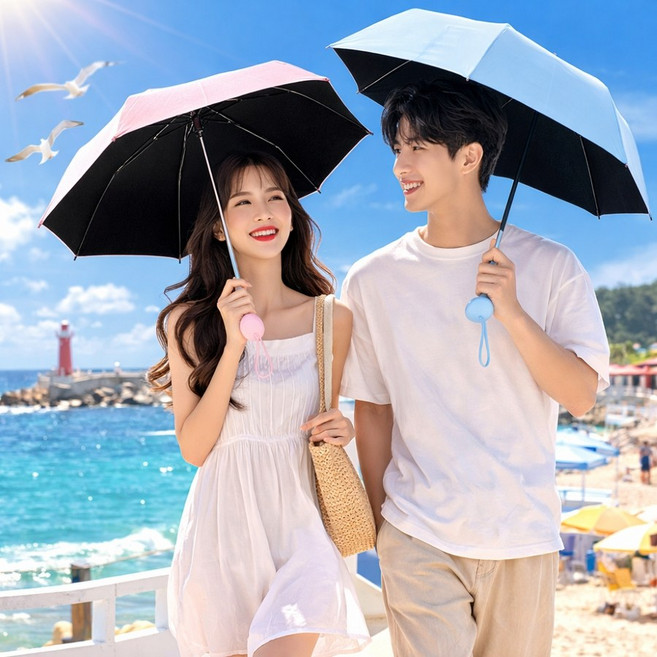 [1+1] 고멜 여름 필수 아이템 260g 경량 접이식 양우산 파우치 UV차단 인증 튼튼 합금 전용 파우치