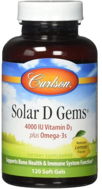 Carlson - Solar D Gems Vitamin D3 and Omega-3 Supplement 4000 IU 100 mcg D3 115 mg Omega-3 EPA, 120 Count (Pack of 1), 1개, 120정 - 쿠팡