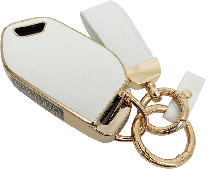 기아 EV3 EV4 EV5 EV6 EV9 K5 쏘렌토 호환 차 키 케이스 스마트 키커버 리모컨 키홀더 가죽 스트랩 세트, TL07_KH17(7버튼), 화이트