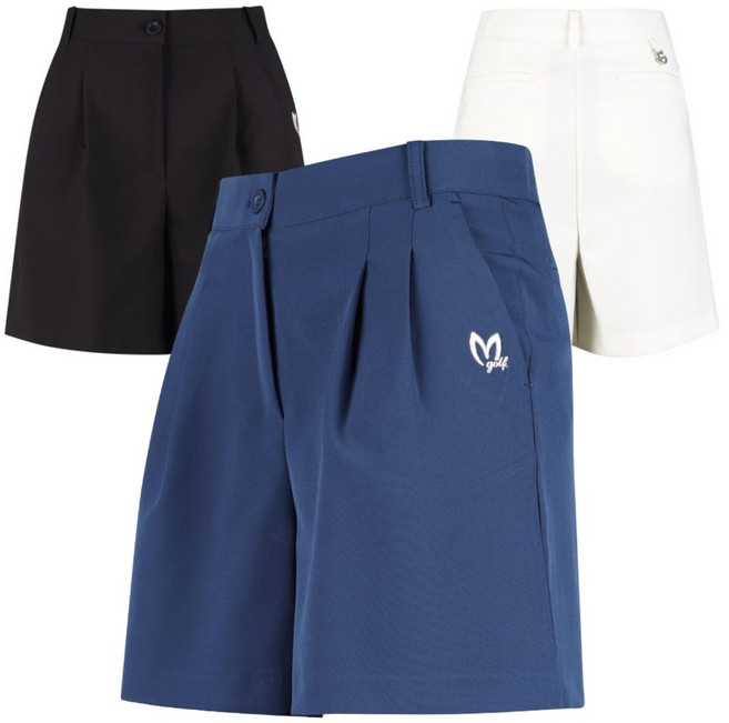 심플 세련 여성 솔리드 투턱 주름 골프 반바지 60대여성 레저 골캉스