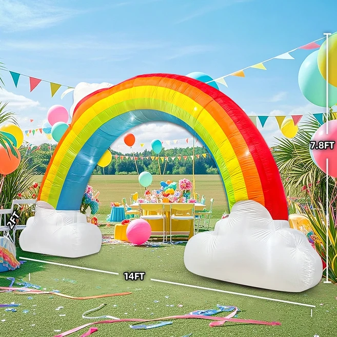 구름이 있는 14FT 풍선 무지개 아치 풍선 음악 아치길은 야외 이벤트용 Led 조명으로 마당 장식을 날려줍니, 01 UK Plug, 01 14FT 3.6M  4066