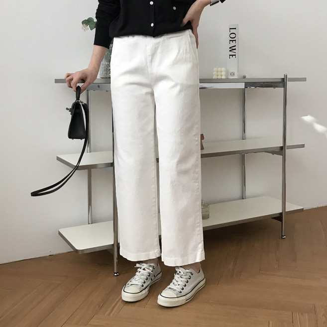 여성 9부 밴딩 와이드 팬츠 스판 통바지 간절기 출근룩 편한 베네 바지