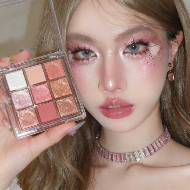 번짐없는 지속력 좋은 9색 아이섀도우 선셋 무드 데일리 음영 글리터 올인원 쌍꺼풀 눈꼬리 글리터 애교살 메이크업 발렌타인데이 선물 여자친구 선, 1개, A