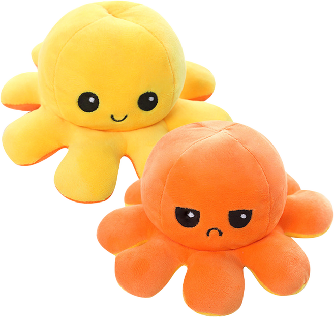 KC인증 양면 리버시블 반전 애착인형, 노랑/주황, 문어인형, 1개, 20cm