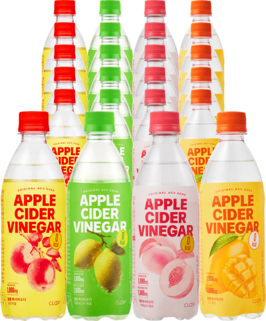 클룹 애사비소다 4종 세트 (오리지널+레몬+복숭아+망고), 24개, 500ml