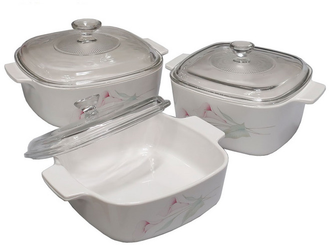 코닝웨어 내열유리 3종세트 백합그림 2L+1.5L+1L 양수냄비 사각 미니냄비, 사각 백합냄비 3종세트, 1개