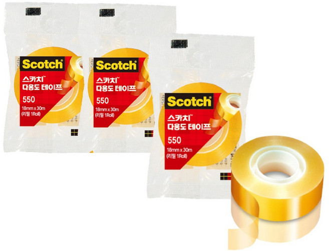 스카치 투명 테이프 리필 550R 18mm x 30m, 3개
