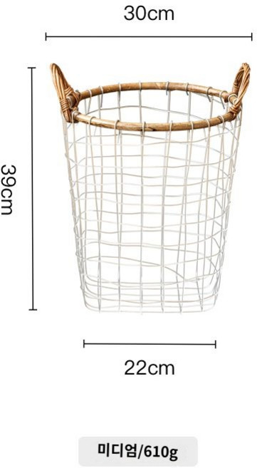 통풍 수납 라탄 빈티지 철제 과일바구니, 중간 사이즈, 1개