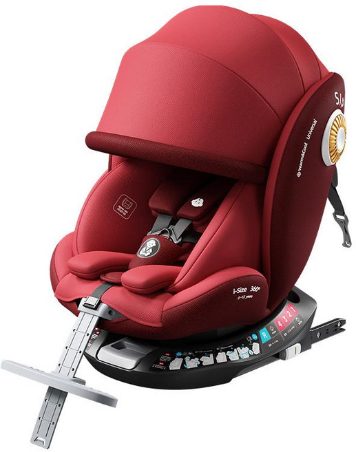 YOTONA 兒童汽車安全座椅 i-Size 0-12歲, 熱情紅ISOFIX鋼介面360度旋轉 + 遮陽蓬 + 腳踏
