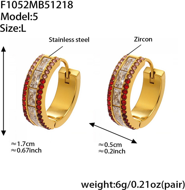 方糖 不鏽鋼鑲彩鑽開口耳環，復古氣質個性中古風耳扣