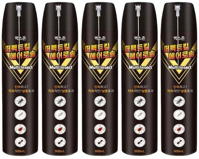 4+1 말벌 퇴치 스프레이 벅스존 퍼펙트킬 에어로솔 500ml 날파리 벼룩 빈대 거미 약, 1개