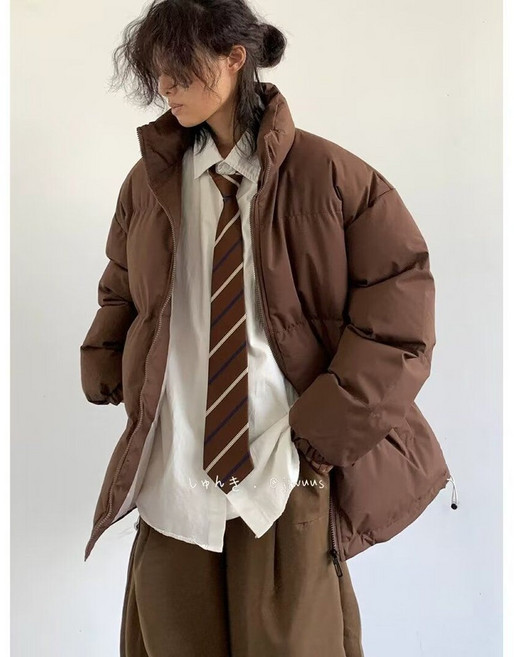 冬季秋冬日系復古純色情侶棉衣男女生學院寬鬆工裝麵包棉襖外套