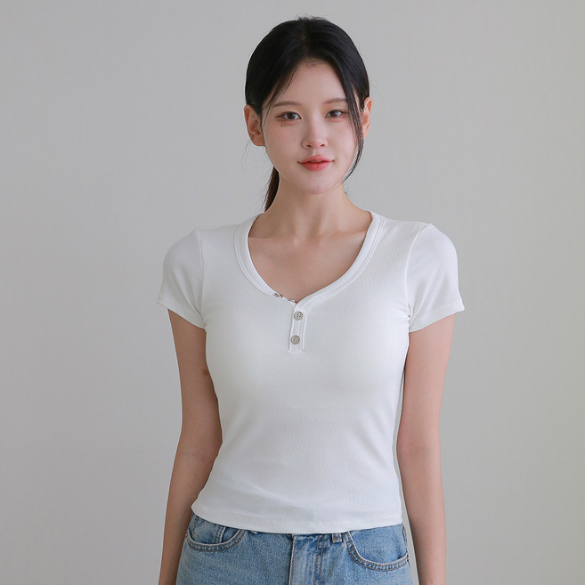 디디오 여성 헨리넥 부드러운 캡내장 반팔티 이너티 노브라티 브라탑 티셔츠