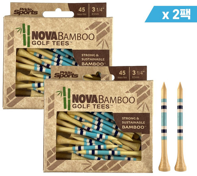 [프라이드 스포츠 정품 노바 밤부 골프티 2팩묶음] 대나무 골프티 우드티 나무티 골프티꽂이, 45개, 블루
