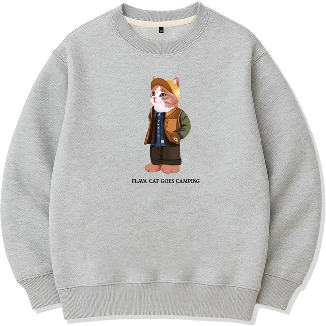 플라바 캠핑캣 기모 맨투맨 브랜드 커플 맨투맨 티셔츠