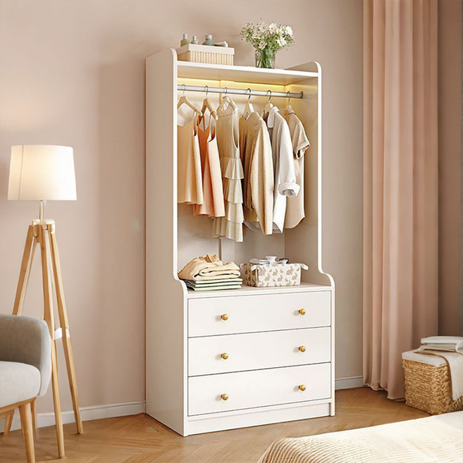 북유럽 스타일 서랍 수납형 오픈형 옷장 침실 의류정리 가구, 화이트
