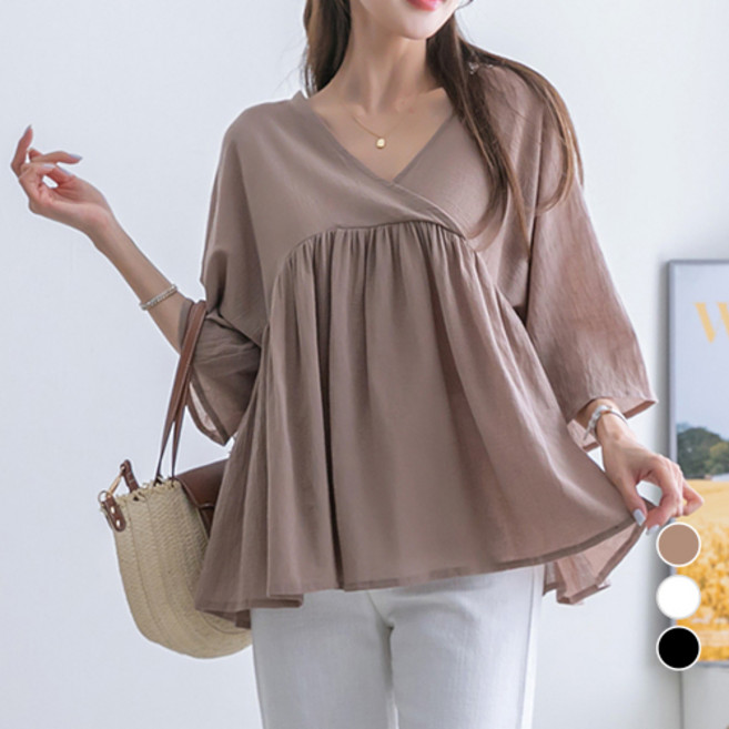 [나크21] (55~88) 양브이넥 쉬폰 블라우스 NK12-T-22