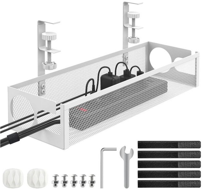 히즈플랜 무타공 멀티탭 거치대 컴퓨터 선정리, 화이트