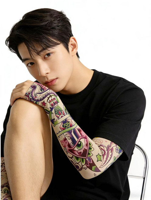 문신토시 타투 팔토시 양팔 2개 세트, 혼합