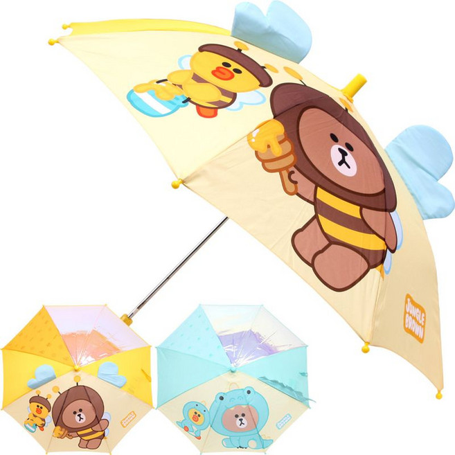 나린키즈 라인프렌즈 정글브라운 입체홀로그램 47 유아 아동 어린이 키즈 캐릭터 안전 우산