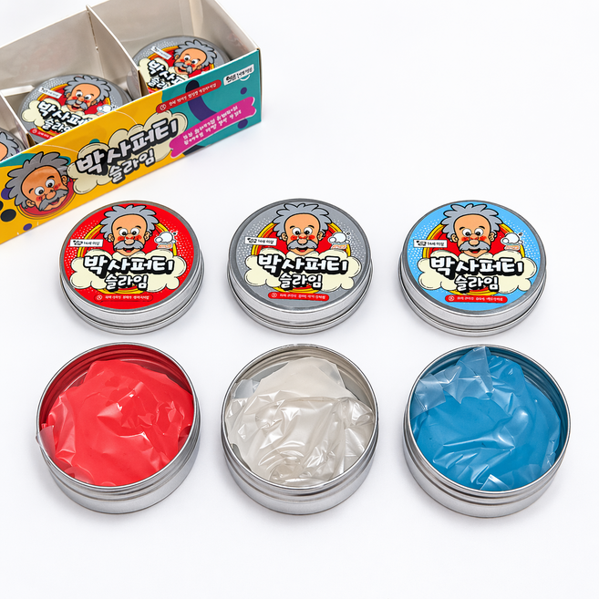 오리지날 박사퍼티 유리슬라임3P 피젯토이 틴케이스, 3개, 50g, 레드 1P+ 퓨어 1P+ 블루 1P
