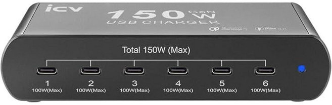 Icv 6-in-1 150W GaN USB C 충전 스테이션 여러 장치용 고속 PD3.0 100W 타입 노트북 충전기 멀티포트 맥북 아이폰 삼성 갤럭시 아이패드 안, Icv 6-in-1 150W GaN USB C 충전 스