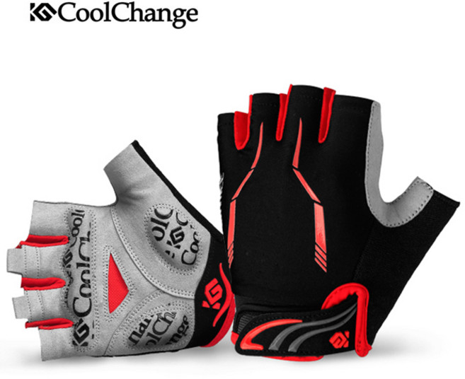 쿨체인지91036 라이딩 반장갑 자전거 낚시 등산 충격 흡수패드, 빨강