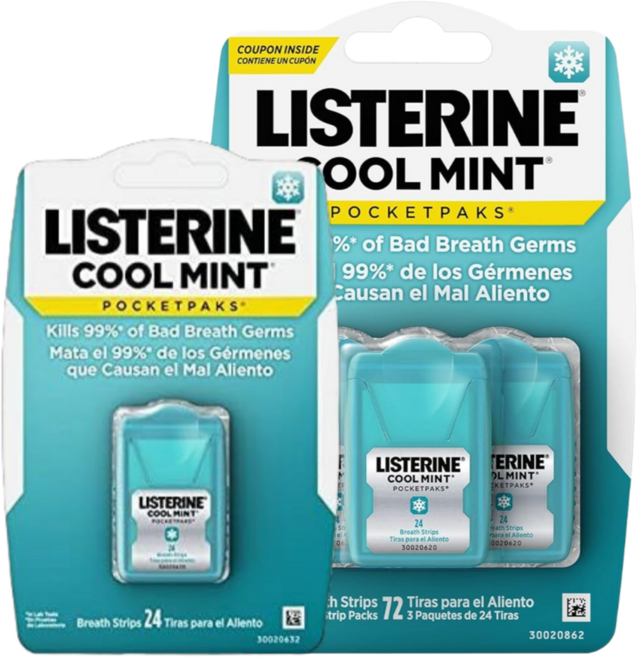 [미지의찬장]리스테린 포켓팩_쿨민트 후레쉬 버스트 휴대용 필름 브레스 스트립 구강 청결제 구취 제거제 3팩 입냄새 제거제 먹는 가글 필름형, 7ml, 1세트