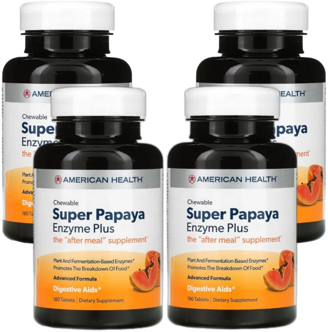 아메리칸헬스 슈퍼 파파야 이엔자임 플러스 츄어블, 4개, 180정 - 쿠팡