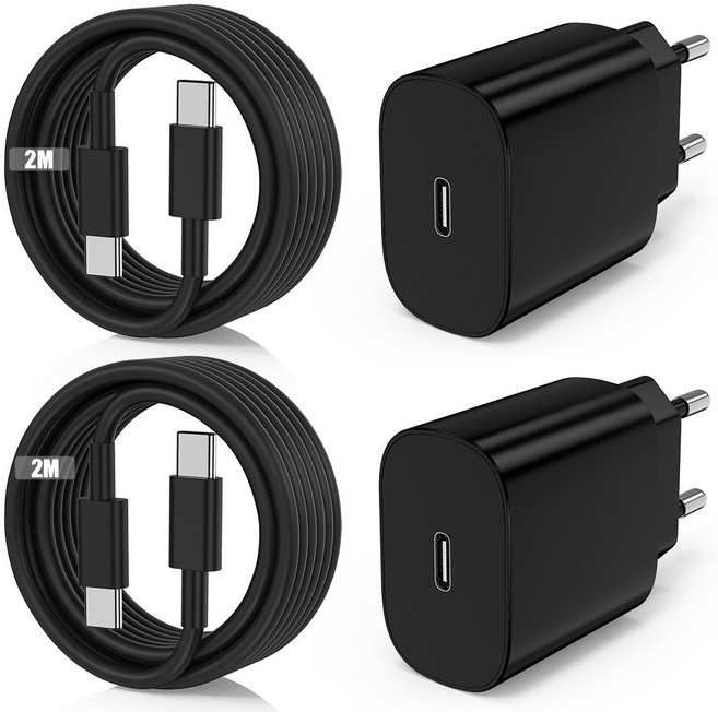 루미아코어 GaN PD3.0 PPS 25W c타입고속 충전기 + C타입 60W 케이블 고속충전 2m, 블랙, 2개