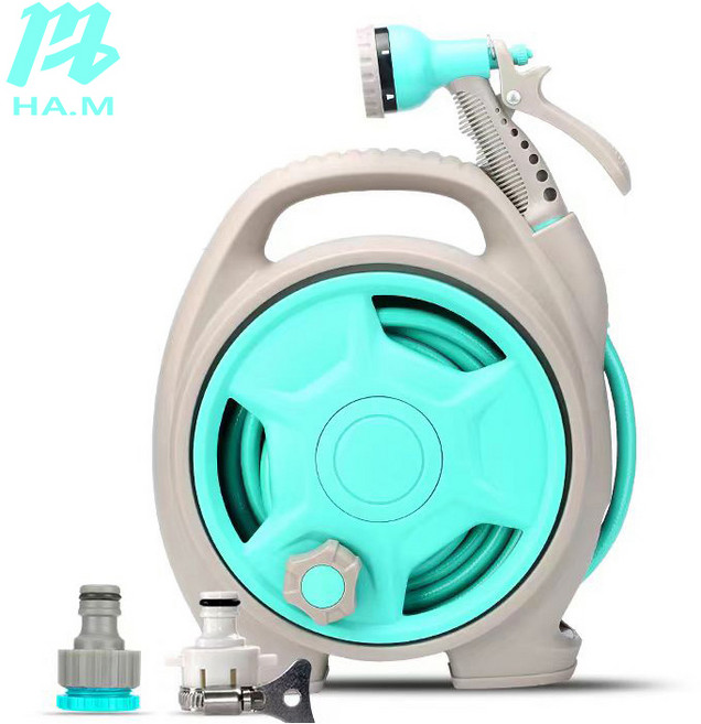 HA.M 물 호스릴 세차 호스 정원 분무기호스 분사기 워터릴 15m, 블루, 1개