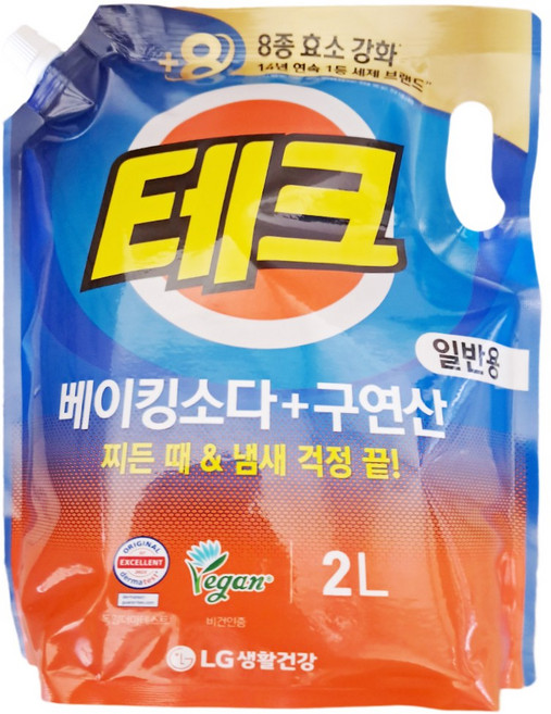 테크 베이킹소다+구연산 엑체세제 리필 일반용, 1개, 2L