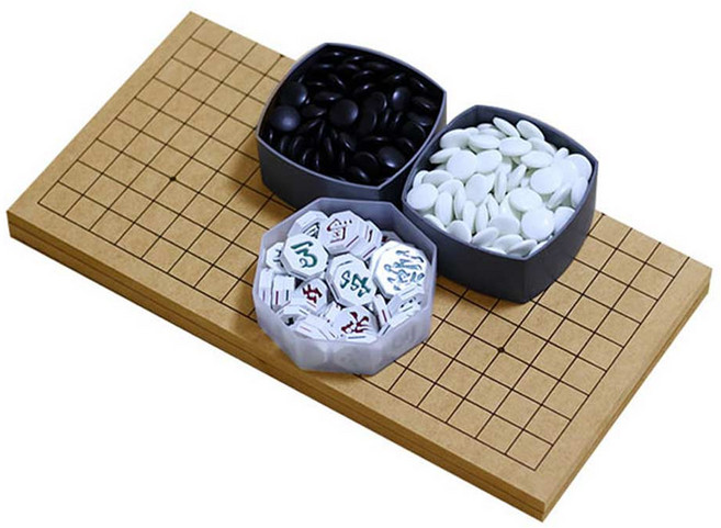 1.2cm 접판 바둑판 장기판 겸용 + 정석 바둑알 + 장기알, 브라운, 1세트