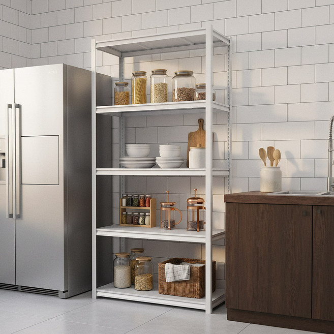 체인지업 5단 철제선반 주방 수납장 전자레인지 선반 베란다선반 조립식 다용도 정리 수납 진열, 백색