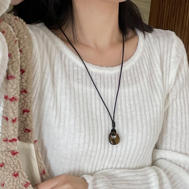 원석목걸이 모리 앤티크 빈티지 가죽끈 롱 목걸이 길이조절가능