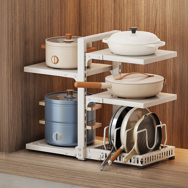 높이조절 후라이팬 냄비 정리대 가로51cm, 다크그레이, 1개, 5단