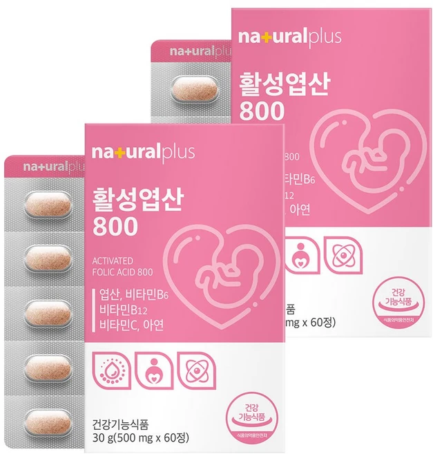 내츄럴플러스 활성 엽산 800, 60정, 2개 - 쿠팡