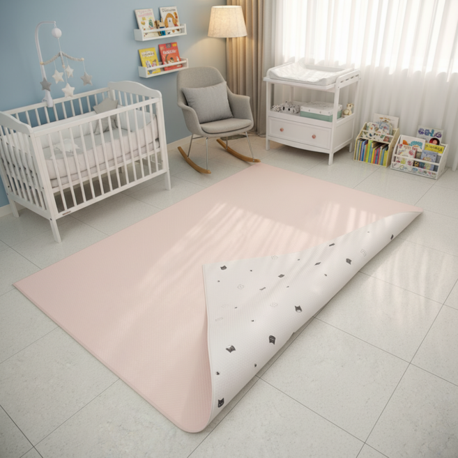 구름매트 PVC 놀이방 매트 거실매트 아기매트 어린이집바닥매트 양면 12T매트, 핑크/야옹이